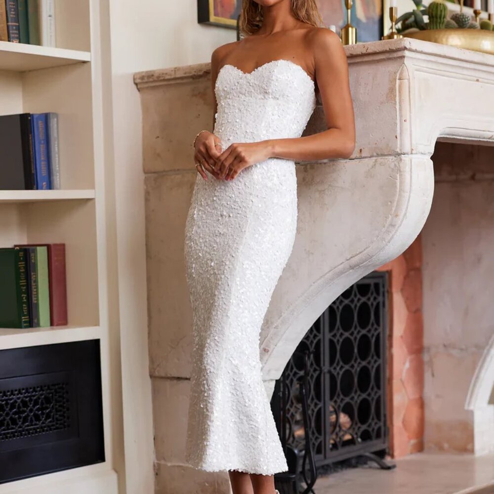 V. Chapman Betty Dress in White Sequins Size 2